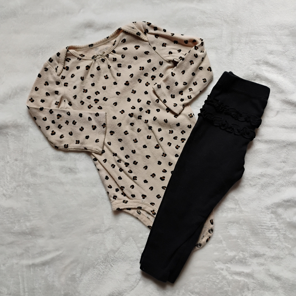 Long Sleeve Leopard Onesie & Ruffle Butt Pant Set | 18M